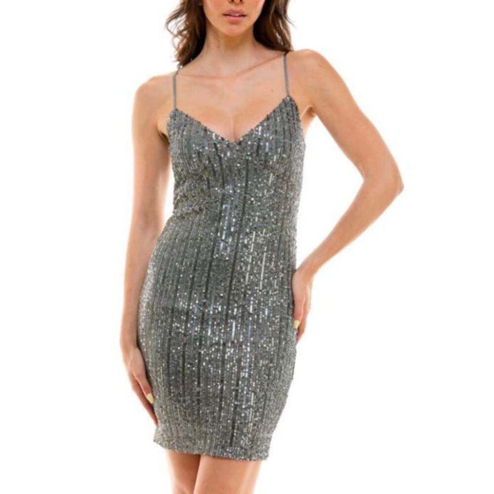 Urban Social Silver Sequin Sleeveless Mini Dress Medium NWT